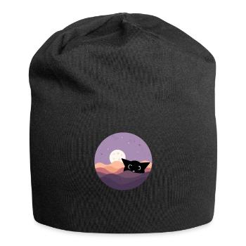 Funny and cute cat with moon in the background - Jersey Beanie - black - Front