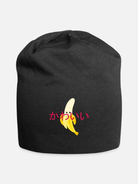 Kawaii nourriture banane mignon japon dessin animé bande dessinée - Bonnet en jersey - noir