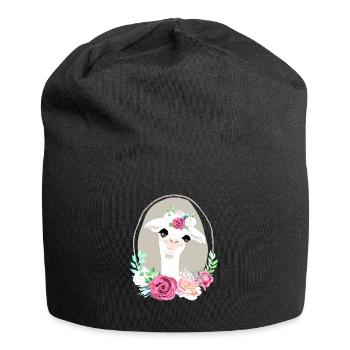 Idée de cadeau d'anniversaire Lama Flower Power - Bonnet en jersey - noir - Devant