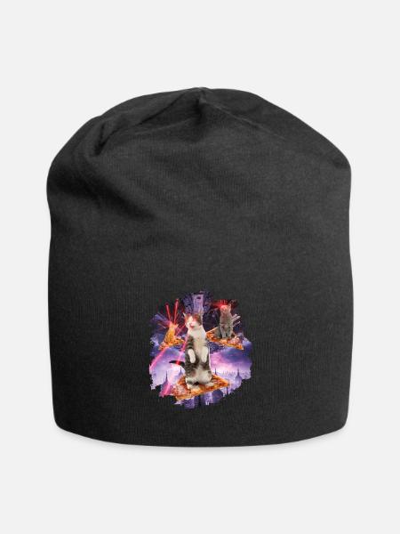 Laser Katzen Pizza Kitties Katze Weltall - Jersey-Beanie - Schwarz