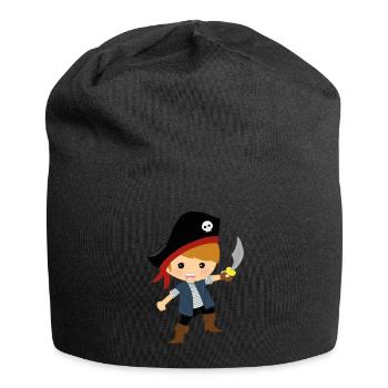 Cute little pirate with pirate hat and saber - Jersey Beanie - black - Front
