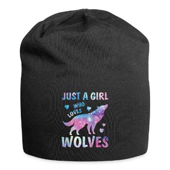 Mädchen, das Wölfe Aquarell-Liebhaber niedlich sternenklar liebt - Jersey-Beanie - Schwarz - Vorne