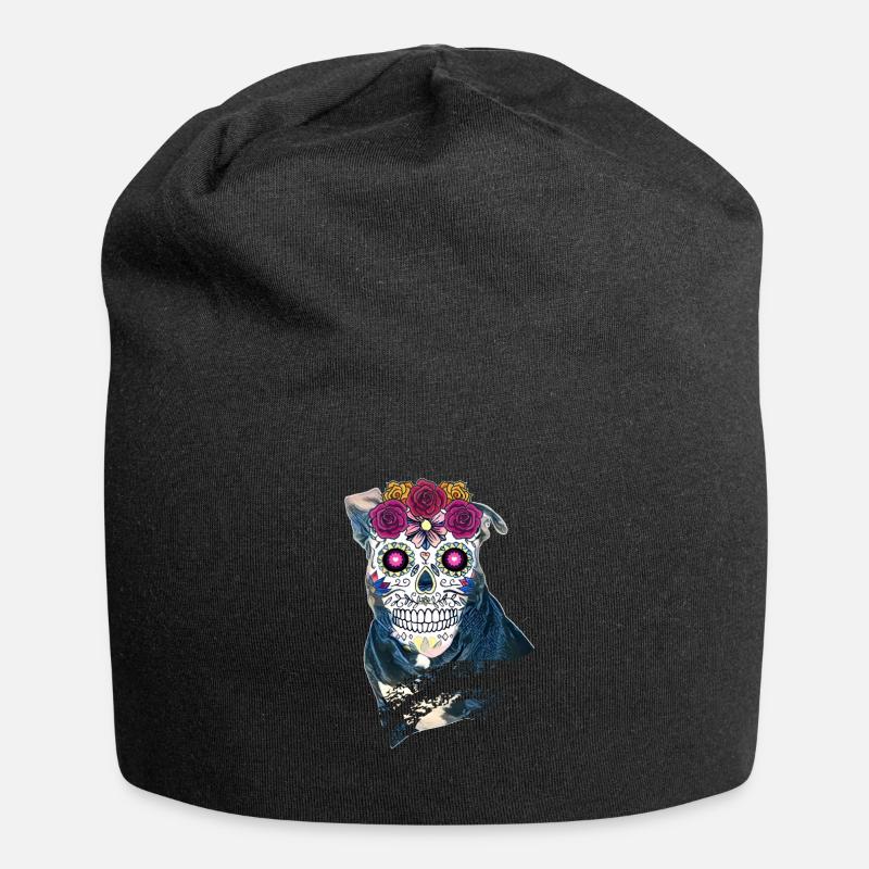 Pitbull Sugar skull - Halloween - Jersey Beanie - black