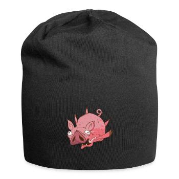 Fliegendes Schwein lustiges Comic Schwein - Jersey-Beanie - Schwarz - Vorne