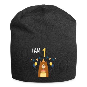 1st birthday birthday shirt bear 1 year - Jersey Beanie - charcoal grey - Front