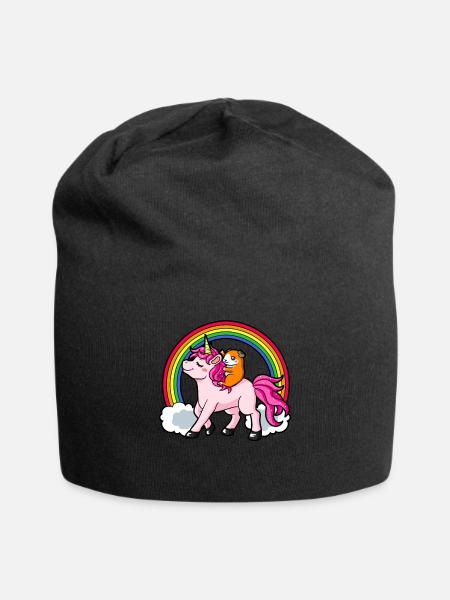 Unicorn And Guinea Pig Rainbow - Jersey-Beanie - Schwarz
