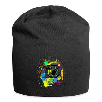 Colorful camera gift for photographers of paint blobs - Jersey Beanie - black - Front