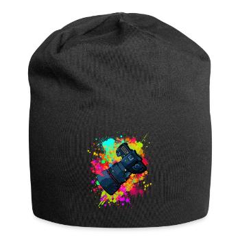 tolle Kamera mit Objektiv in Farbkleckse Geschenk - Jersey-Beanie - Schwarz - Vorne