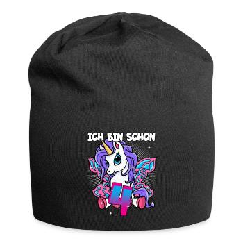 Ich bin schon 4 Einhorn Geburtstag Pferd Geschenk - Jersey-Beanie - Schwarz - Vorne