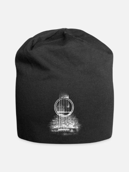 Vintage acoustic guitar rock music instrument - Jersey Beanie - black