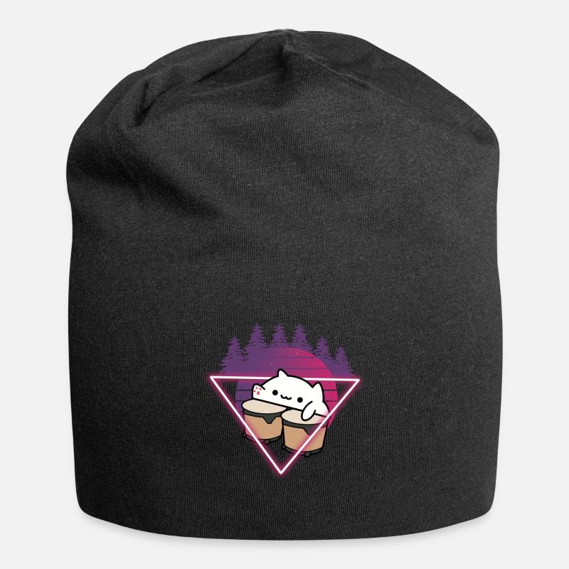 Bongo Cat Meme Retro 80er Jahre Vaporwave Outrun - Jersey-Beanie - Schwarz