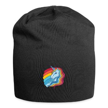 Regenbogen Einhorn weiblich mit Regenbogen Haar - Jersey-Beanie - Schwarz - Vorne