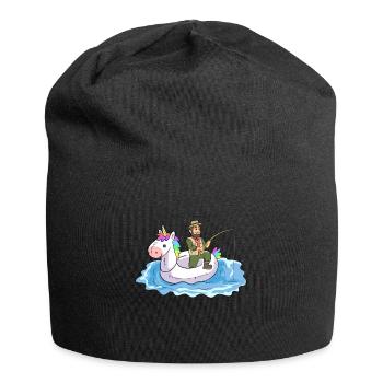 Angeln Einhorn Schwimmreifen Gummiboot Angler - Jersey-Beanie - Schwarz - Vorne