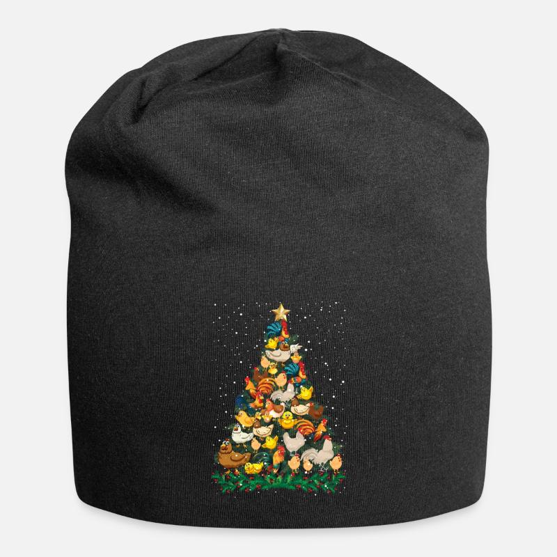Christmas Chickens Pine Tree Funny Chicken T Shirt - Jersey Beanie - black