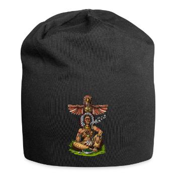Chef der amerikanischen Ureinwohner, der Unkraut raucht - Jersey-Beanie - Schwarz - Vorne