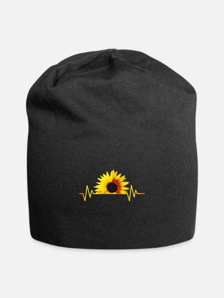 Sonnenblumen, Sonnenblume, Herzschlag, Rhythmus - Jersey-Beanie - Schwarz