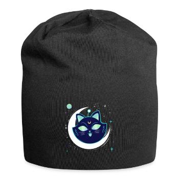 Galaxy Space Katze mit Mond im Weltraum - Jersey-Beanie - Schwarz - Vorne