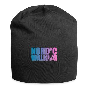 Nordic walking walker woman with sticks gift - Jersey Beanie - black - Front