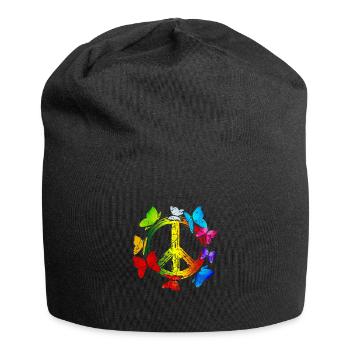 Hippie Schmetterlinge Hippies Flower Power 60s - Jersey-Beanie - Schwarz - Vorne