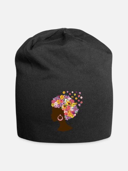 Black Woman Girl Flower Melanin Africa America - Jersey Beanie - black