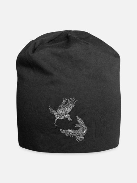 Hugin Odin Thor Viking Raven Maori Tribal Symbol - Jersey Beanie - black