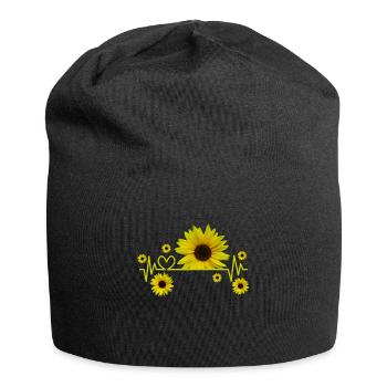 Sonnenblumen, Sonnenblume, Herzschlag, Herz, Blume - Jersey-Beanie - Schwarz - Vorne