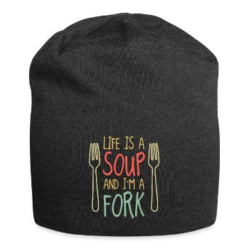 Life is a soup and I'm a fork - Jersey Beanie - charcoal grey - Front