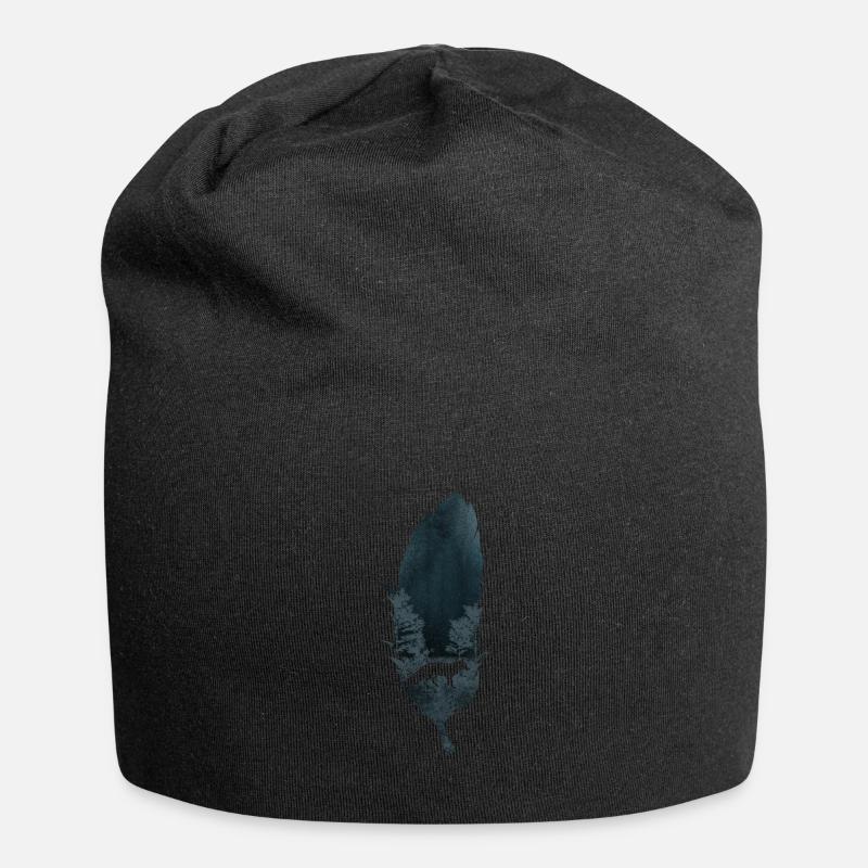 Feder mit Wolf Silhouette Federschmuck Indianer - Jersey-Beanie - Schwarz