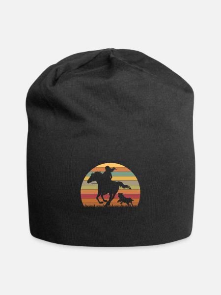 Hunde Pferde Liebe Retro Reiterin Geschenk Grafik - Jersey-Beanie - Schwarz