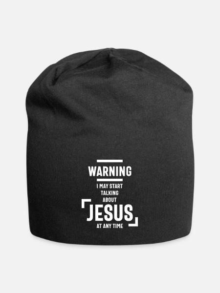 Warnung Ich kann jederzeit anfangen, über Jesus zu sprechen - Jersey-Beanie - Schwarz