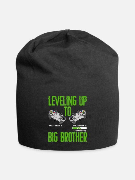 Leveling Up to Big Brother Pregnancy Brother - Jersey Beanie - black