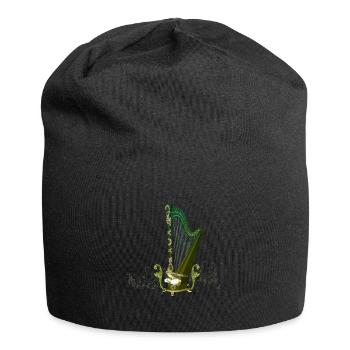Celtic harp with celtic knot and flowers with bird - Jersey Beanie - black - Front