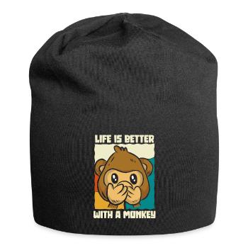 Life is better with a monkey - Äffchen - Jersey-Beanie - Schwarz - Vorne