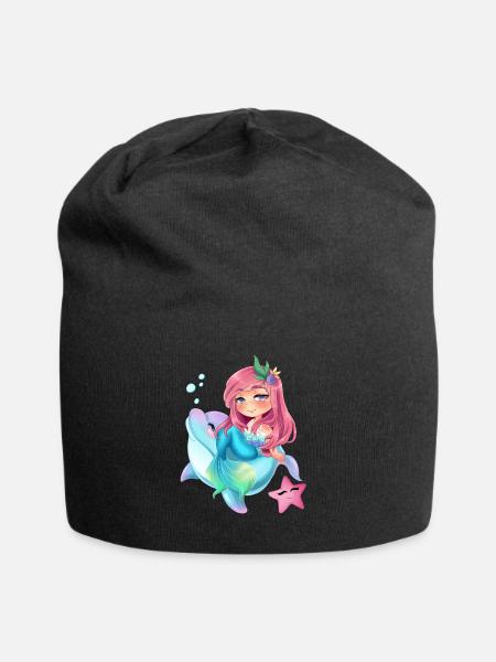 Mermaid Riding Dolphin For Woman Kids Cute Mermaid - Jersey-Beanie - Schwarz