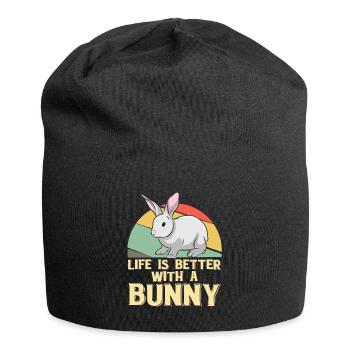 Das Leben ist besser mit einem Hasen - Häschen - Jersey-Beanie - Schwarz - Vorne