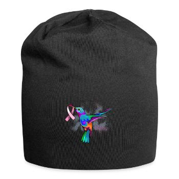 Hummingbird Breast Cancer Awareness Month Pink Rib - Jersey Beanie - black - Front