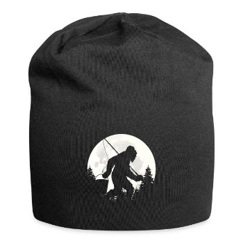 Bigfoot with a fishing rod in hand design - Jersey Beanie - black - Front