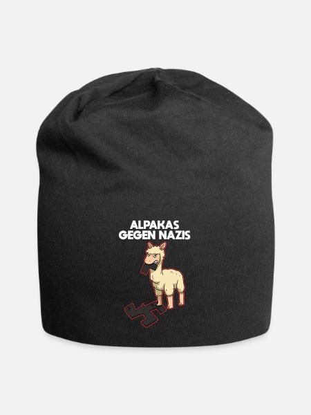 Alpakas gegen Nazis - Jersey-Beanie - Schwarz