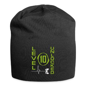 10 Years Old Gamer Boy Level 10 Unlocked 10th Birt - Jersey Beanie - black - Front