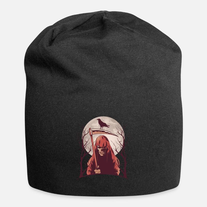 Halloween grim reaper raven moon - Jersey Beanie - black