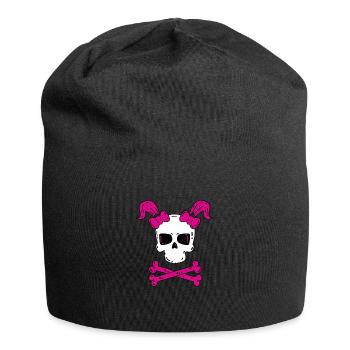 Totenkopf mit Zöpfen - Halloween - Jersey-Beanie - Schwarz - Vorne