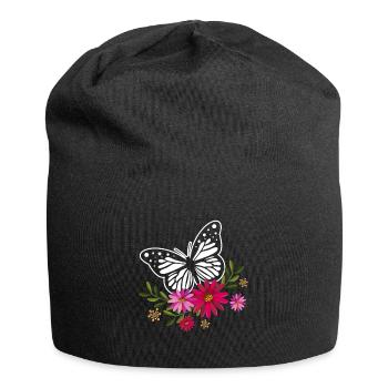 Schmetterling mit Blumen - Jersey-Beanie - Schwarz - Vorne
