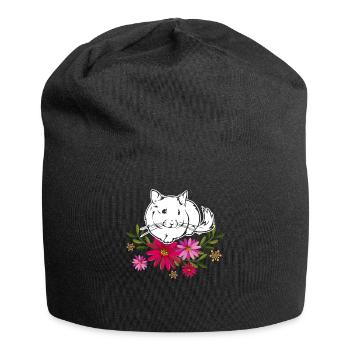 Chinchilla mit Blumen - Jersey-Beanie - Schwarz - Vorne