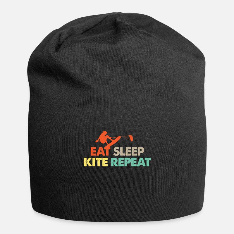 Kite Surfen Kiten Essen Wiederholen Fun Geschenk - Jersey-Beanie - Schwarz