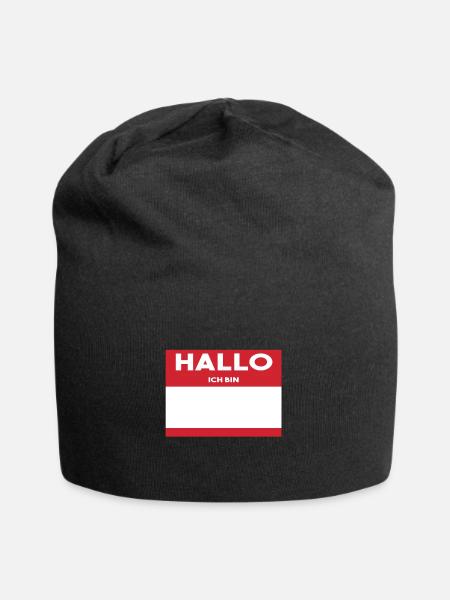 Hallo ich bin ... Namenschild zum beschriften - Jersey-Beanie - Schwarz
