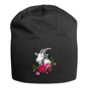Goat With Flowers - Jersey Beanie - black - Front