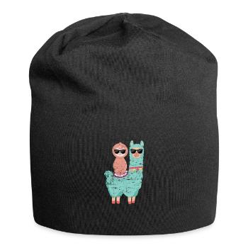 Faultier Lama Kinder - Jersey-Beanie - Schwarz - Vorne