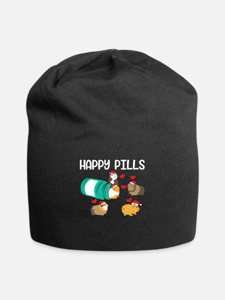 Funny guinea pig Happy Pills pet - Jersey Beanie - black