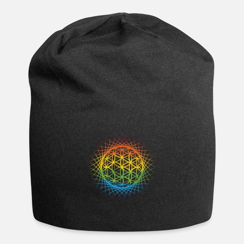 Géométrie sacrée du soleil fleur de vie colorée - Bonnet en jersey - noir