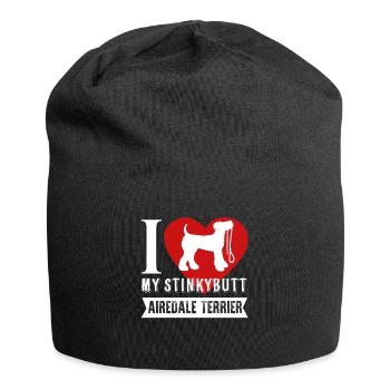Airedale Terrier Ich liebe meinen Stinkybutt - Jersey-Beanie - Schwarz - Vorne